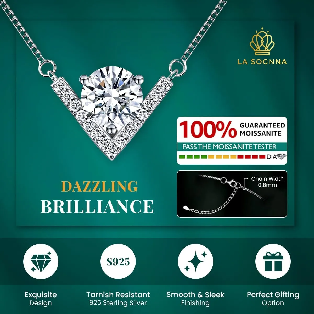 1-3 Carat Moissanite Necklace Pendant for Women Sterling Silver, GRA Certified, Elegant Gift Moissanite Necklace for Women, Wife, Girlfriend, Mom, or Birthday