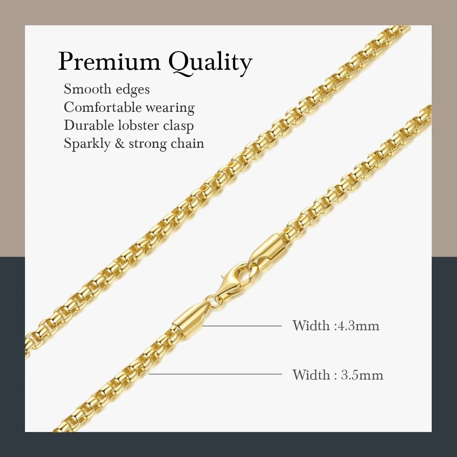 14K Gold Chain for Women Mens Necklace Chains 14K Gold Necklaces for Men Womens Necklaces 3.5mm Box Chain Necklace for Women Jewelry for Womens 16-30 in