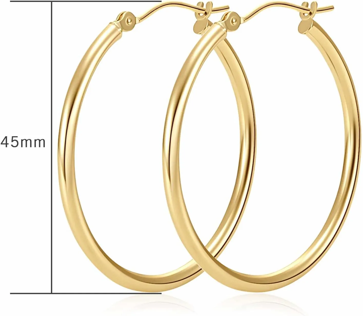 14K Gold Hoop Earrings for Women 14K Gold Earrings Classic Shiny Polished Round Big Hoop Earring for Women Hypoallergenic Womens Earring Hoops 15/20/25/35/45/55mm