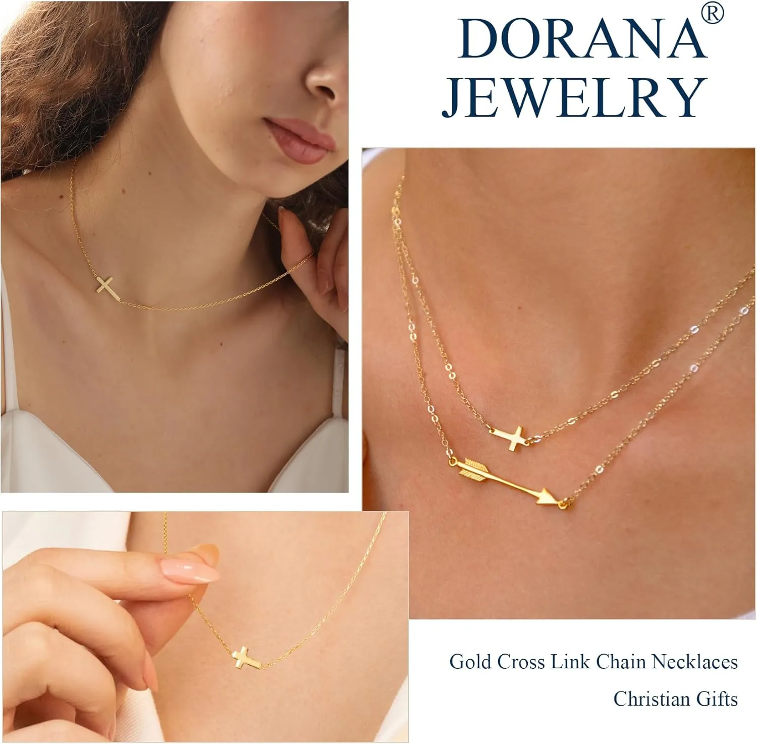 14K Gold Layered Cross Necklaces for Women,Tiny Small Sideways Cross Necklace Minimalist Christian Jewelry Gifts for Women Girls,2Pcs