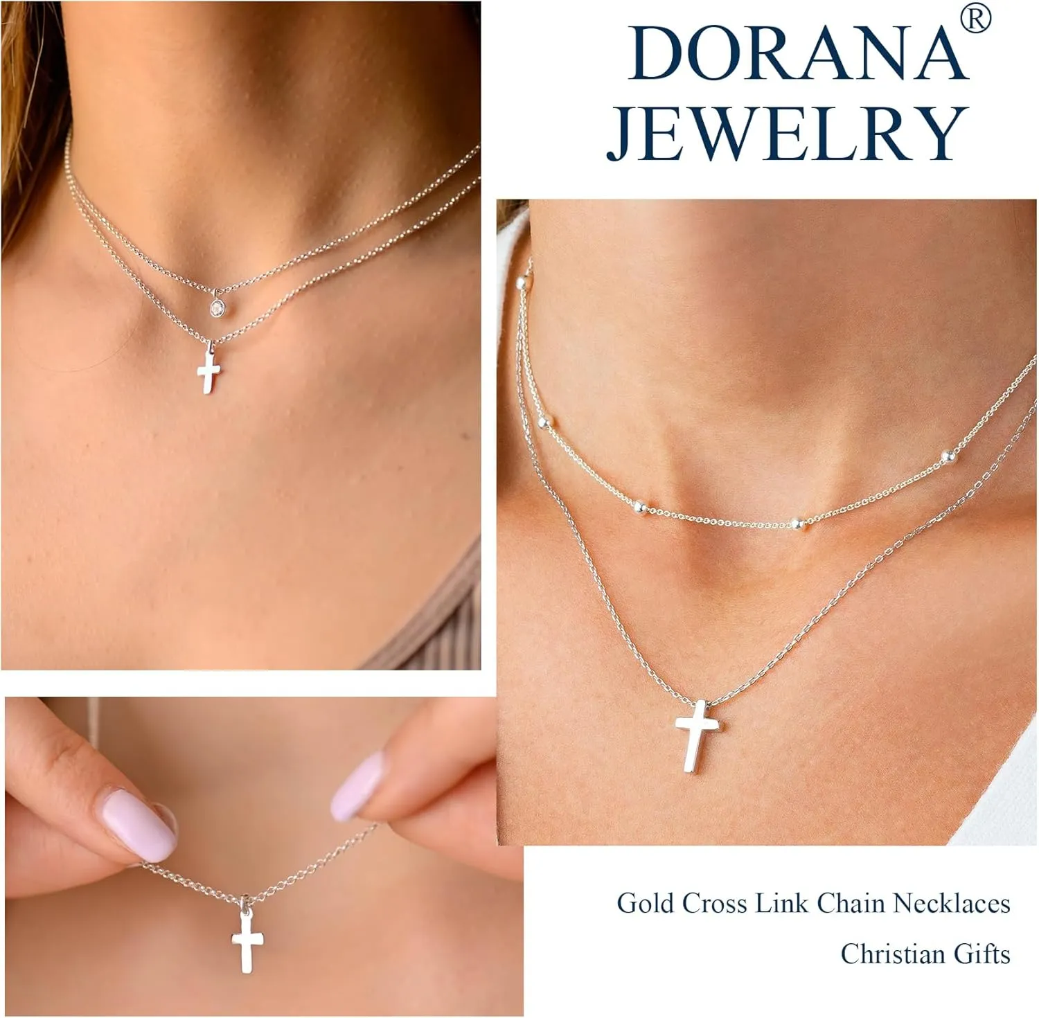 14K Gold Layered Cross Necklaces for Women,Tiny Small Sideways Cross Necklace Minimalist Christian Jewelry Gifts for Women Girls,2Pcs