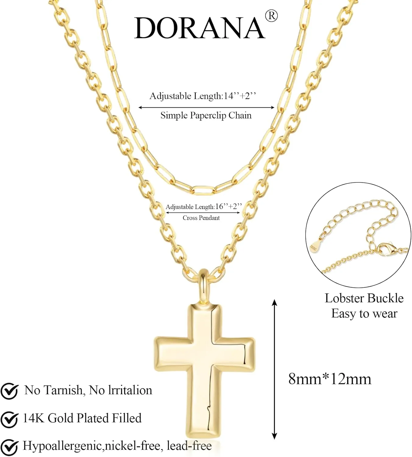 14K Gold Layered Cross Necklaces for Women,Tiny Small Sideways Cross Necklace Minimalist Christian Jewelry Gifts for Women Girls,2Pcs