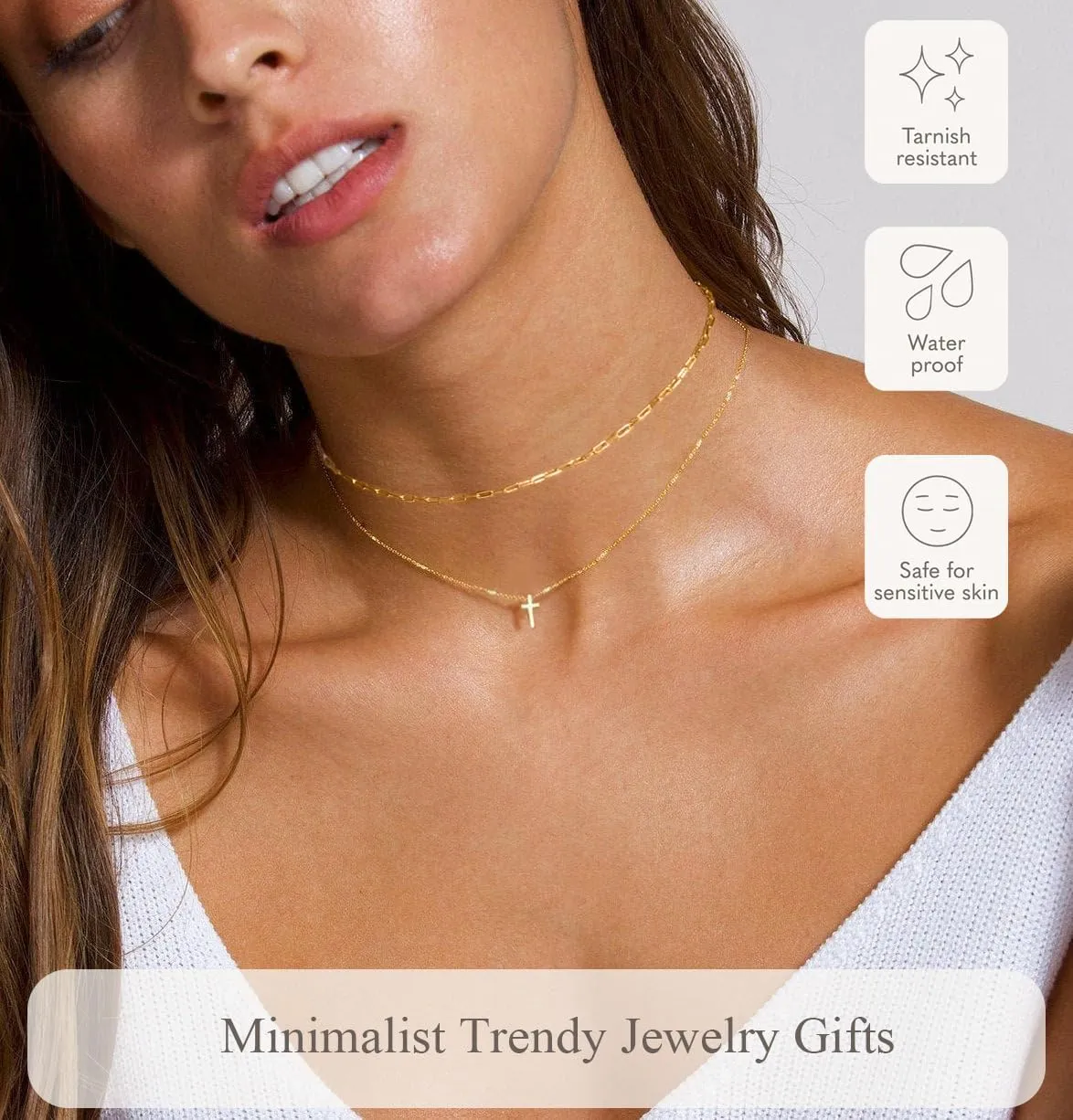 14K Gold Layered Cross Necklaces for Women,Tiny Small Sideways Cross Necklace Minimalist Christian Jewelry Gifts for Women Girls,2Pcs