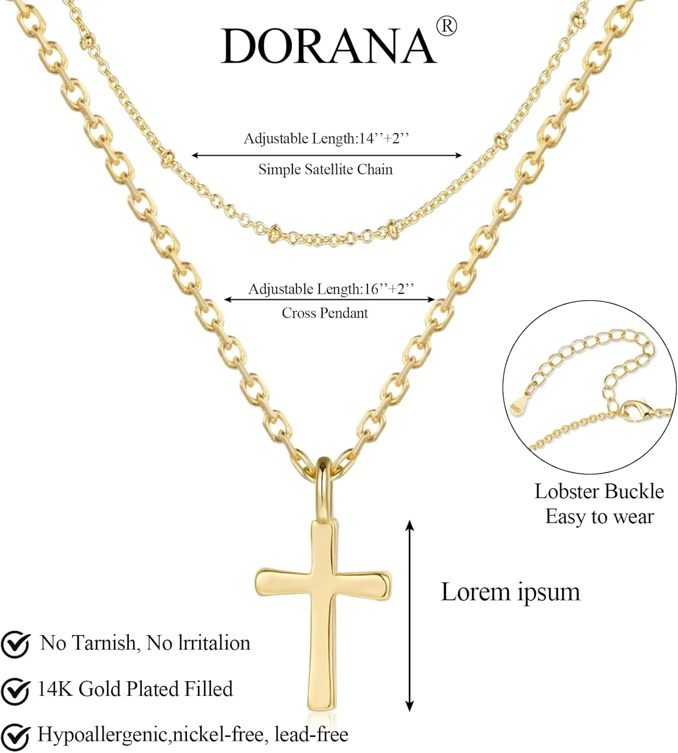 14K Gold Layered Cross Necklaces for Women,Tiny Small Sideways Cross Necklace Minimalist Christian Jewelry Gifts for Women Girls,2Pcs