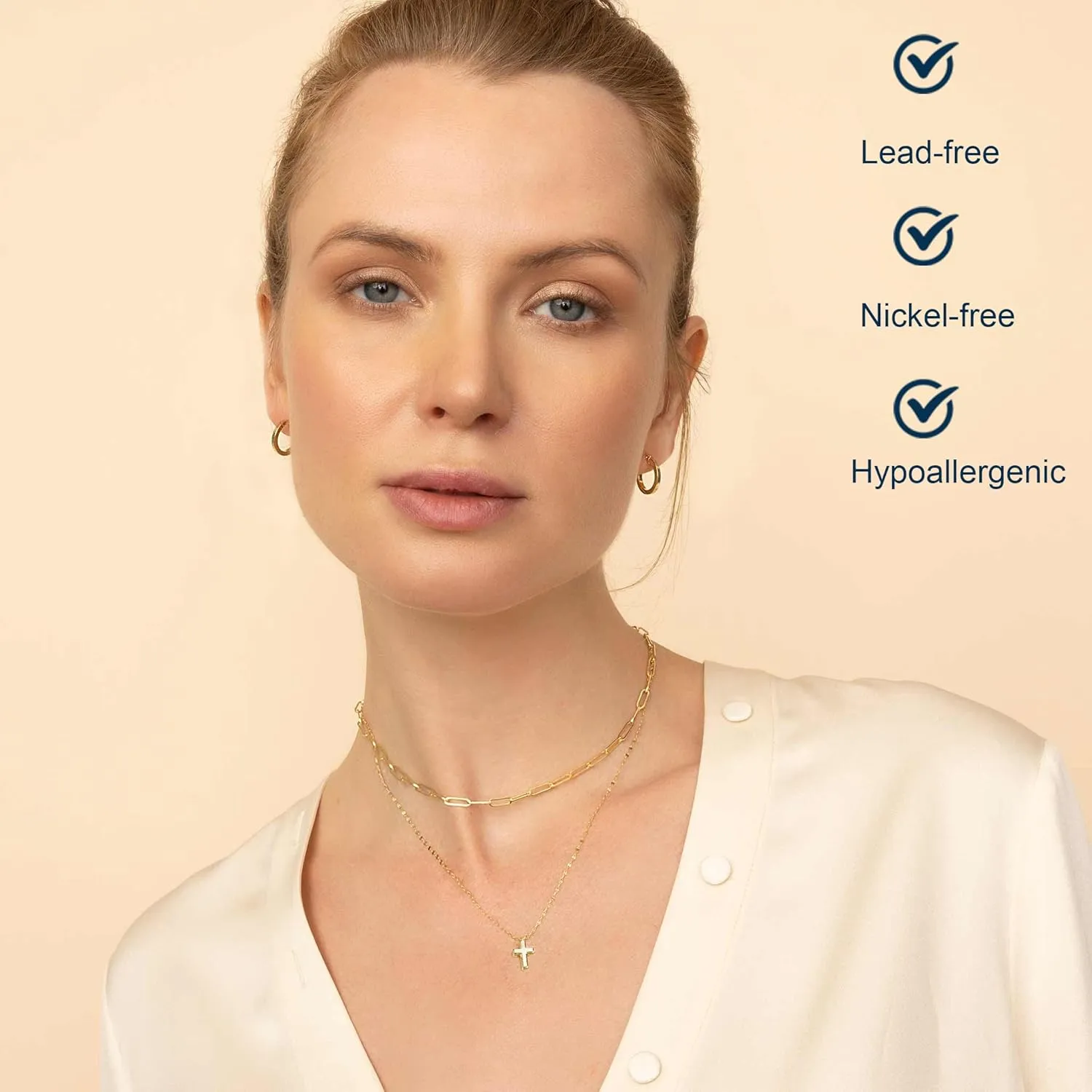 14K Gold Layered Cross Necklaces for Women,Tiny Small Sideways Cross Necklace Minimalist Christian Jewelry Gifts for Women Girls,2Pcs