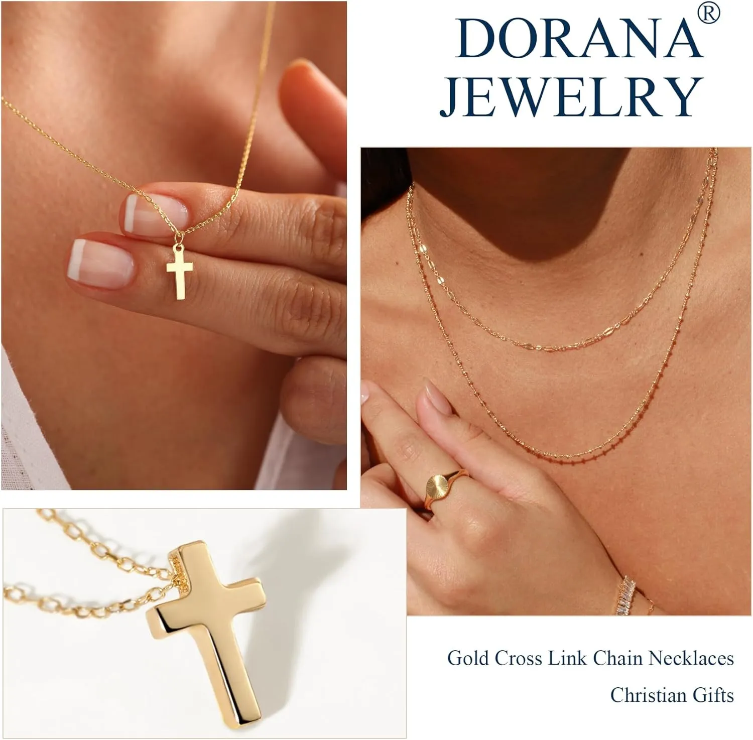 14K Gold Layered Cross Necklaces for Women,Tiny Small Sideways Cross Necklace Minimalist Christian Jewelry Gifts for Women Girls,2Pcs