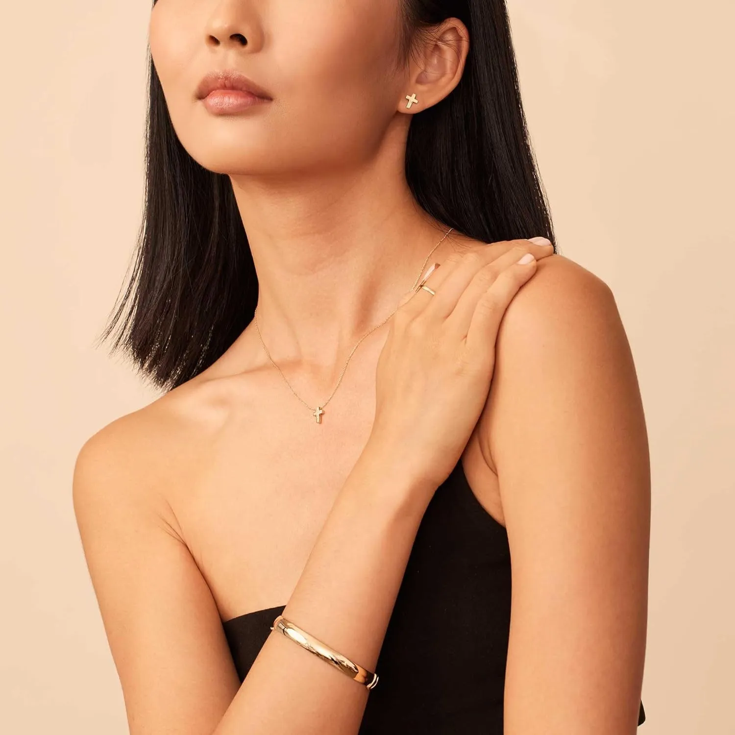 14K Gold Layered Cross Necklaces for Women,Tiny Small Sideways Cross Necklace Minimalist Christian Jewelry Gifts for Women Girls,2Pcs