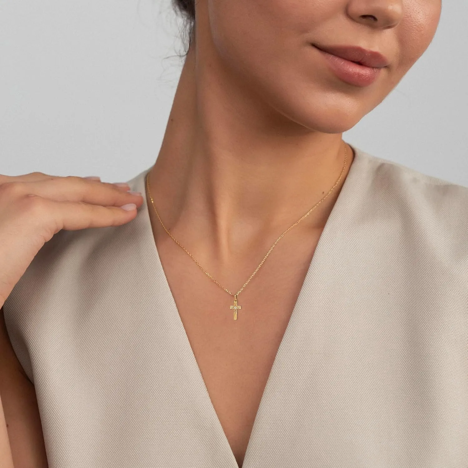14K Gold Layered Cross Necklaces for Women,Tiny Small Sideways Cross Necklace Minimalist Christian Jewelry Gifts for Women Girls,2Pcs