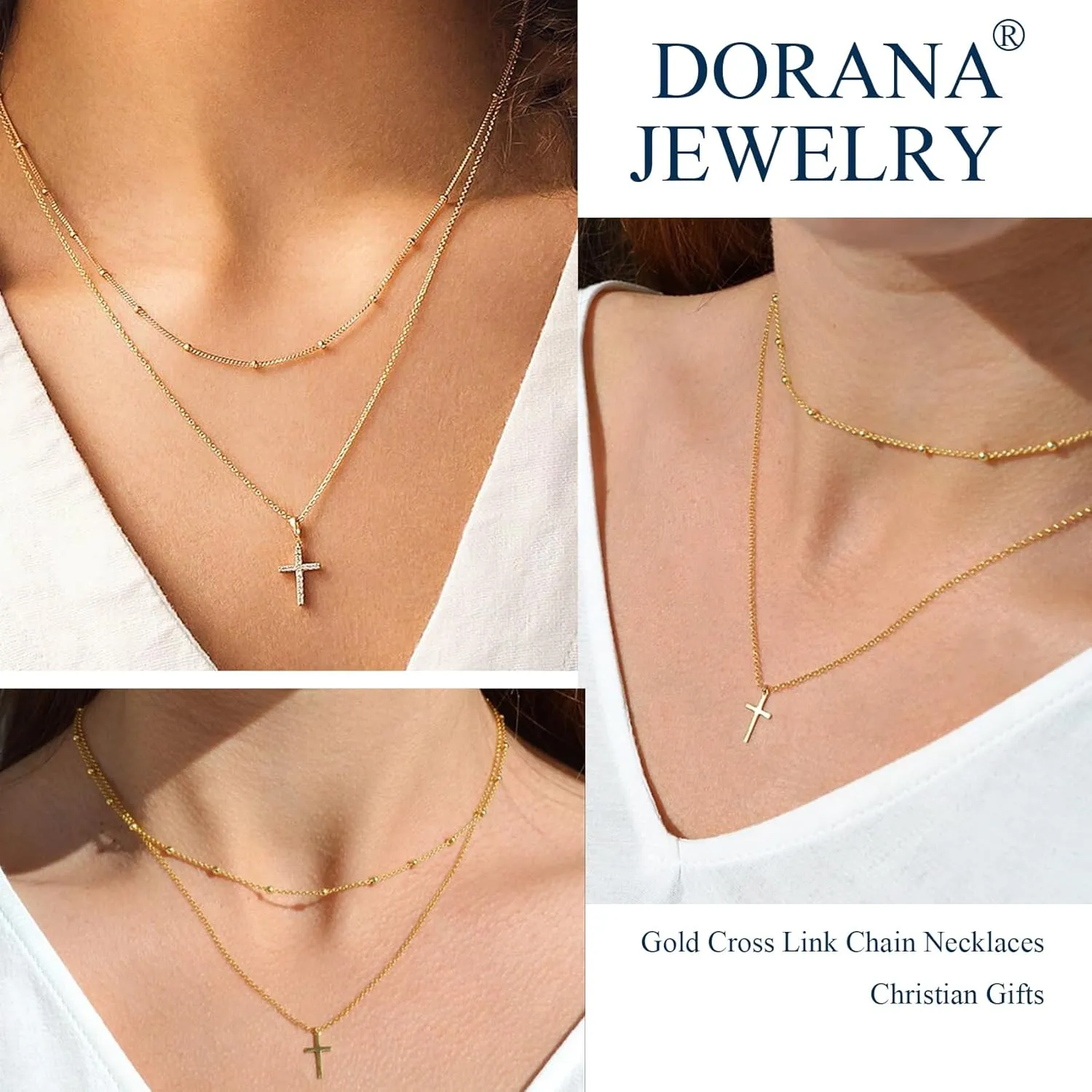 14K Gold Layered Cross Necklaces for Women,Tiny Small Sideways Cross Necklace Minimalist Christian Jewelry Gifts for Women Girls,2Pcs