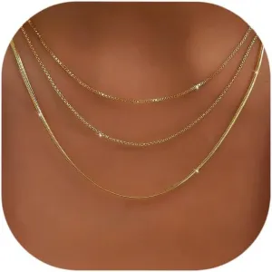 14K Gold Necklaces for Women, Dainty Gold Herringbone Choker Thin Layered Chunky Snake Chain Necklaces