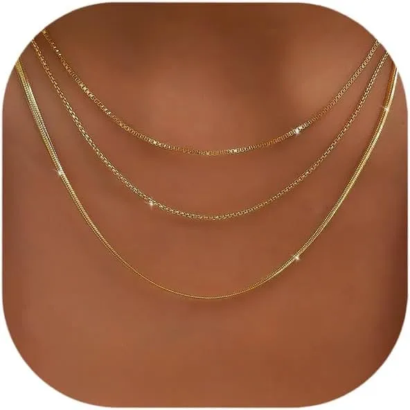 14K Gold Necklaces for Women, Dainty Gold Herringbone Choker Thin Layered Chunky Snake Chain Necklaces