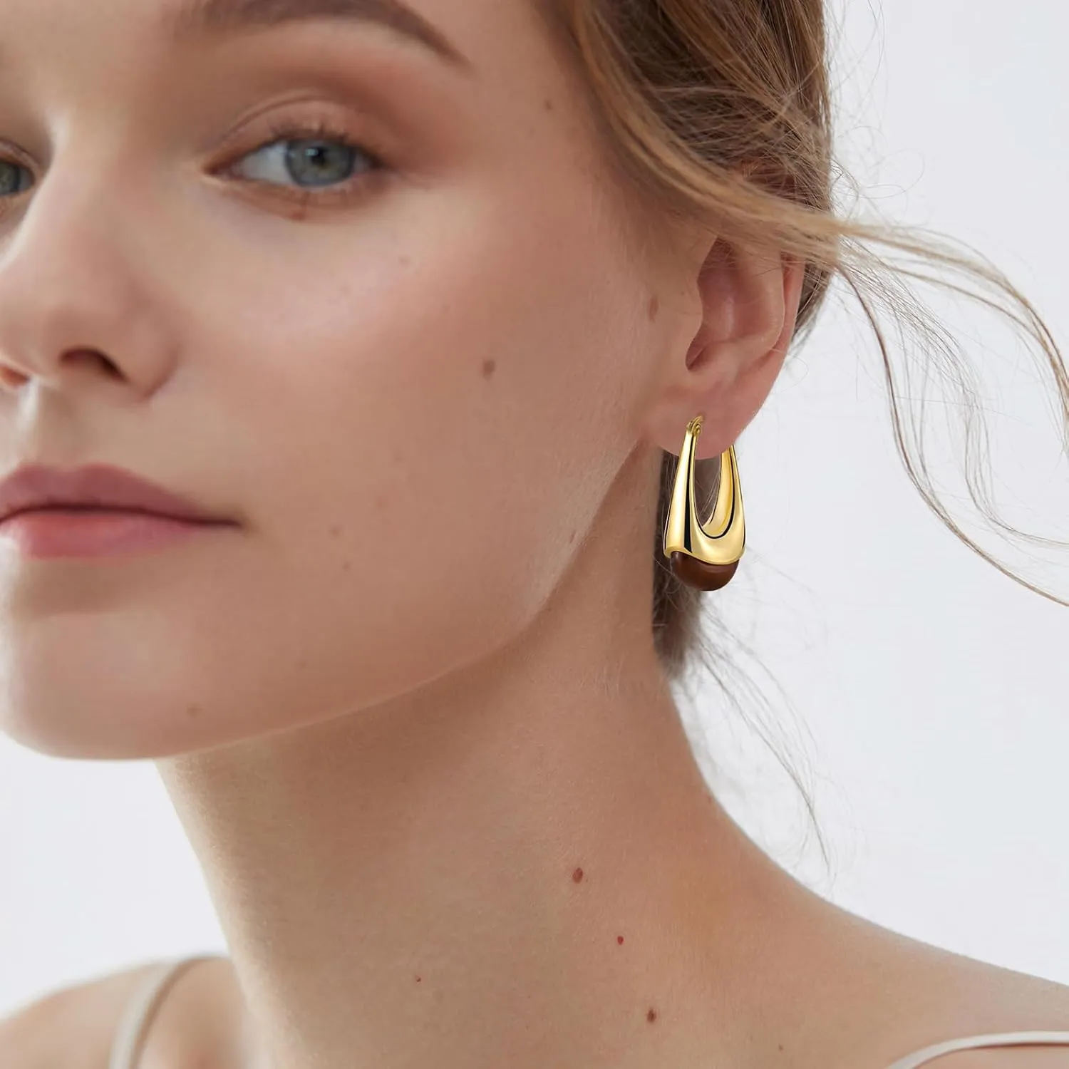 14k Gold Plated Amber Resin Hoop Earrings for Women Trendy, Hypoallergenic Chunky Gold Earrings Jewelry Gifts for Sensitive Earlobes