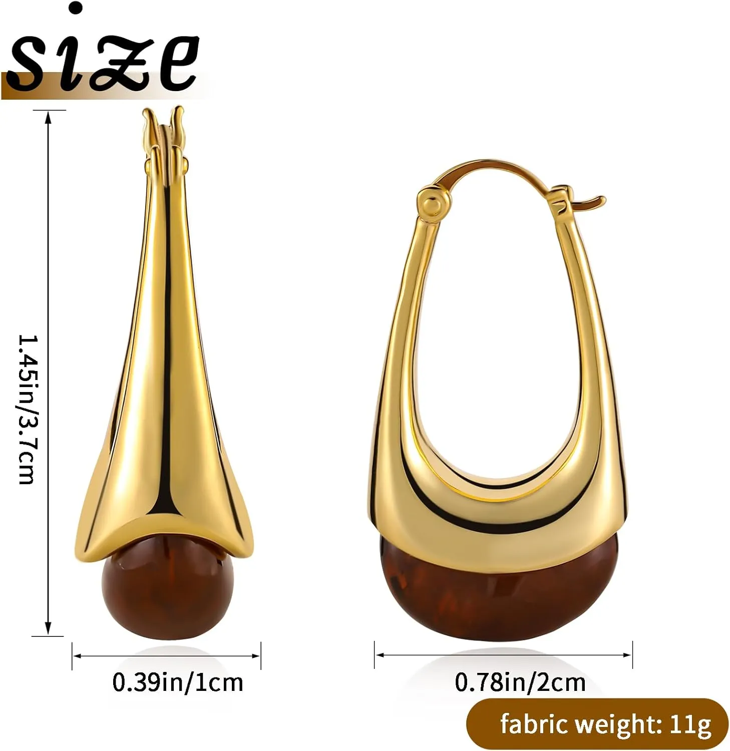 14k Gold Plated Amber Resin Hoop Earrings for Women Trendy, Hypoallergenic Chunky Gold Earrings Jewelry Gifts for Sensitive Earlobes