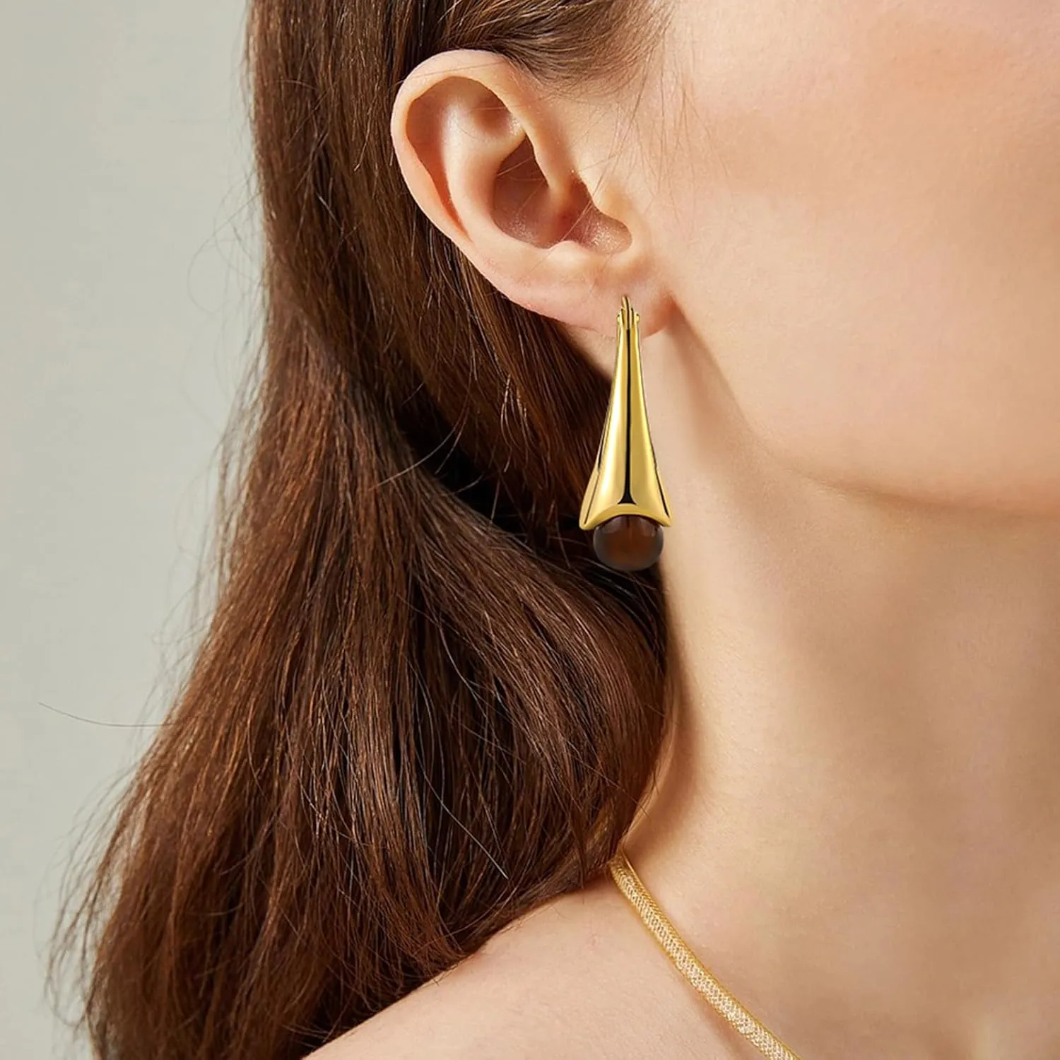 14k Gold Plated Amber Resin Hoop Earrings for Women Trendy, Hypoallergenic Chunky Gold Earrings Jewelry Gifts for Sensitive Earlobes