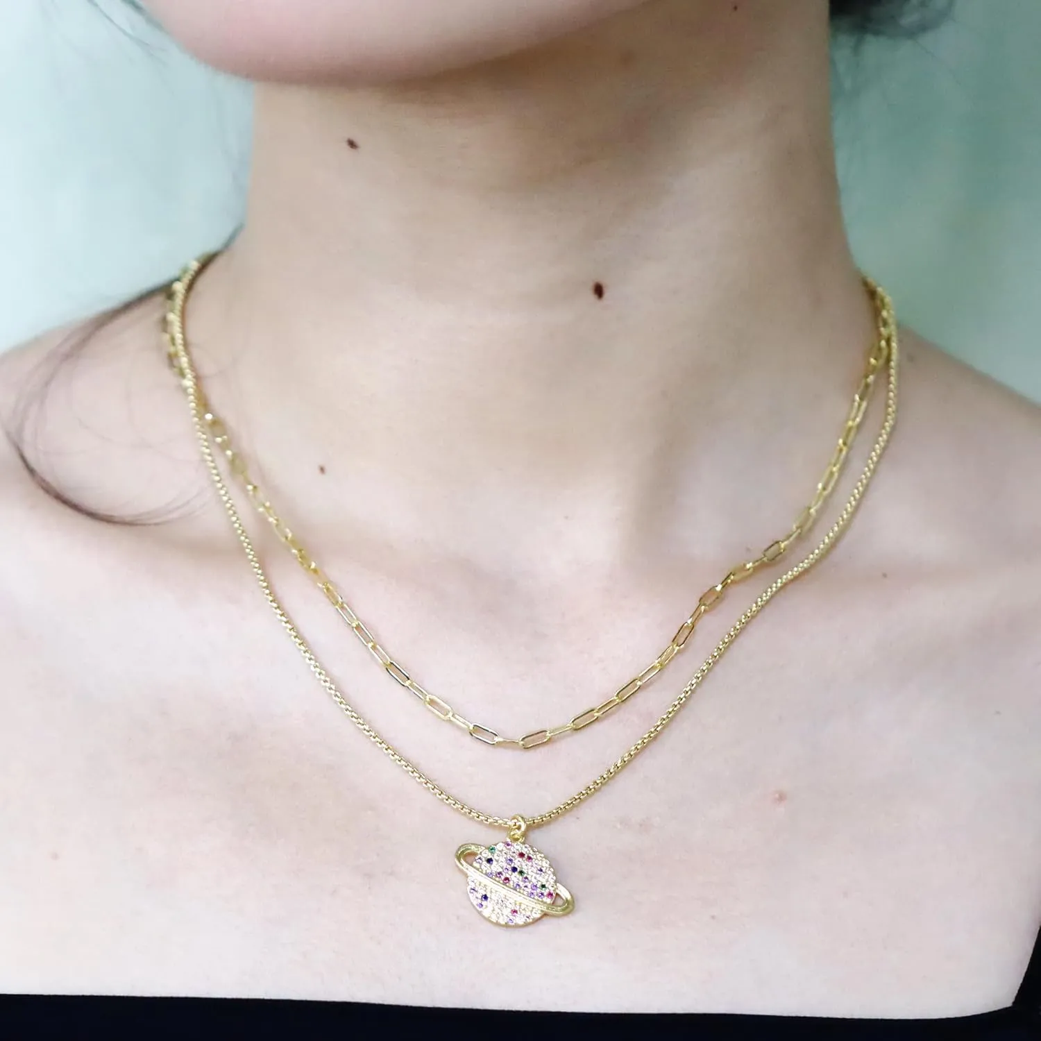 14K Gold Plated Cubic Zirconia Necklace Dainty Brass Chain Necklace for Women Gold Choker Necklace