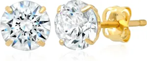 14k Gold Solitaire Round Cubic Zirconia Earrings Studs for Women & Men | Anti Tarnishing CZ Stud Earrings with 14k Gold Butterfly Pushbacks | 4MM-7.5MM by MAX   STONE