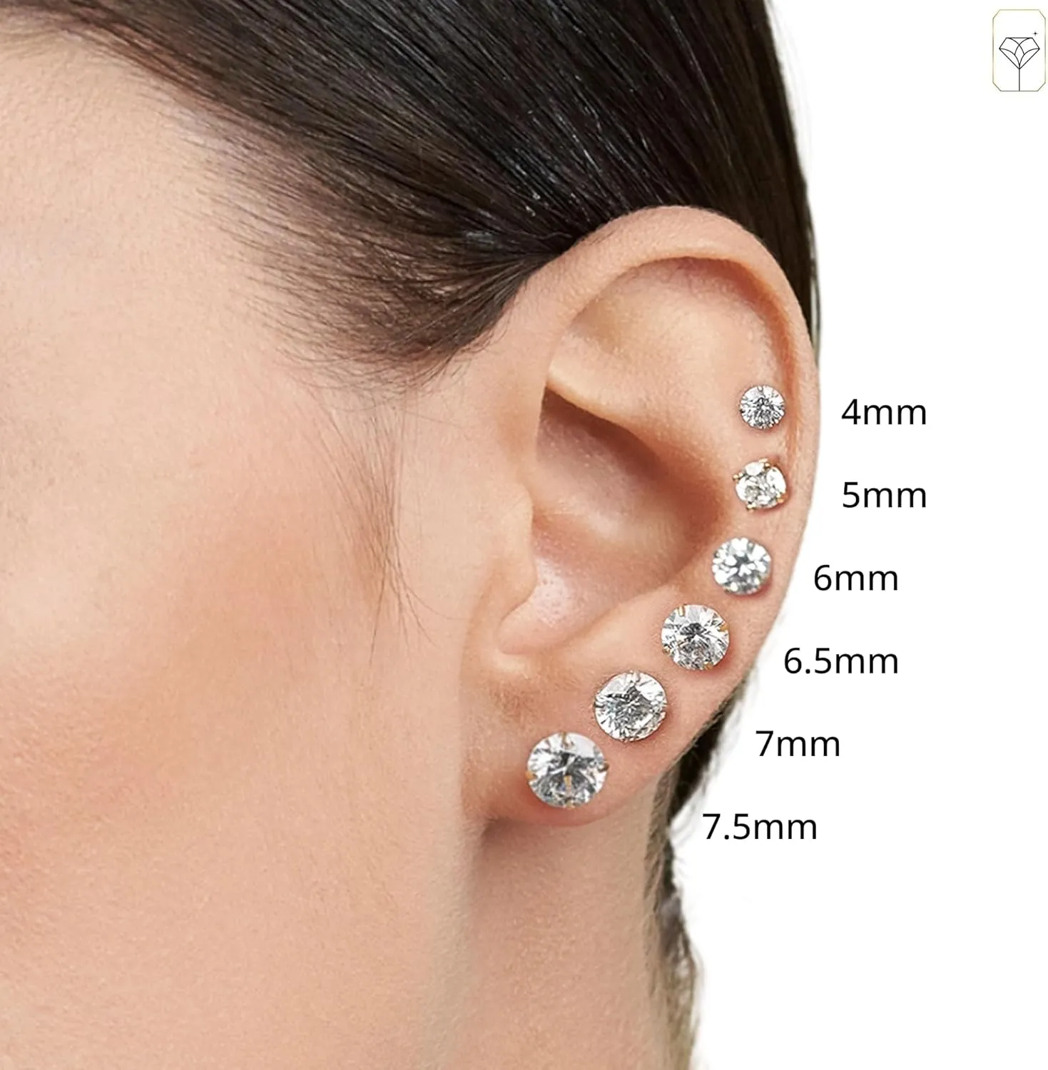 14k Gold Solitaire Round Cubic Zirconia Earrings Studs for Women & Men | Anti Tarnishing CZ Stud Earrings with 14k Gold Butterfly Pushbacks | 4MM-7.5MM by MAX   STONE