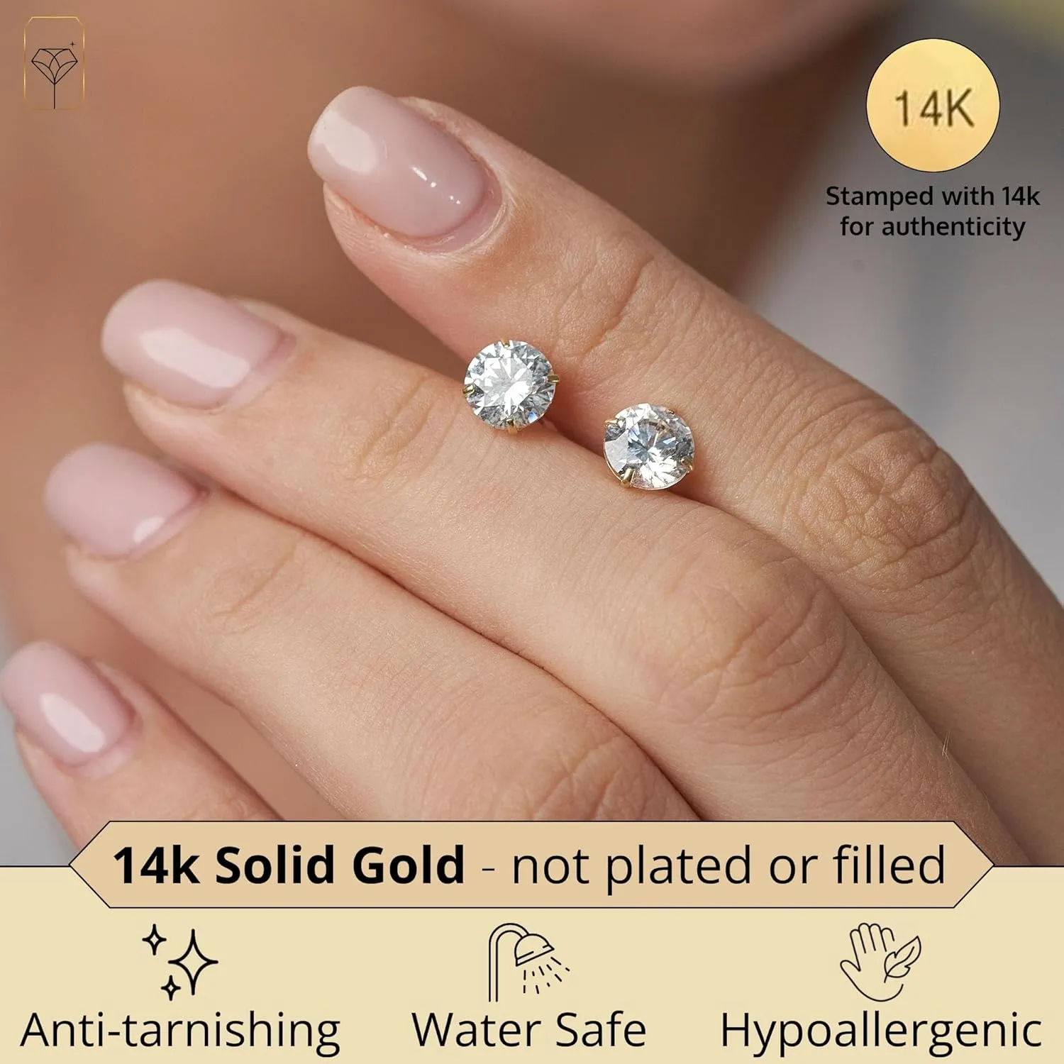 14k Gold Solitaire Round Cubic Zirconia Earrings Studs for Women & Men | Anti Tarnishing CZ Stud Earrings with 14k Gold Butterfly Pushbacks | 4MM-7.5MM by MAX   STONE