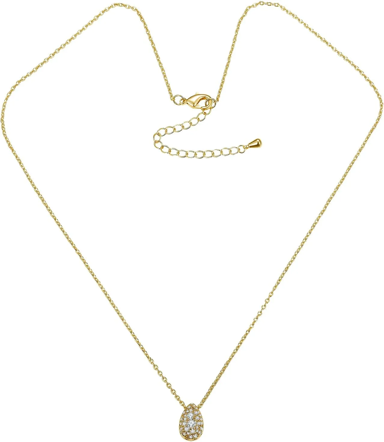 14K/18K Gold Plated Teardrop Cubic Zirconia Pendant Necklace for Women | Elegant and Dainty Jewelry | Gold Plated Options | Perfect for Any Occassion or Gifts, 15-18 Inches   3 Inch extender