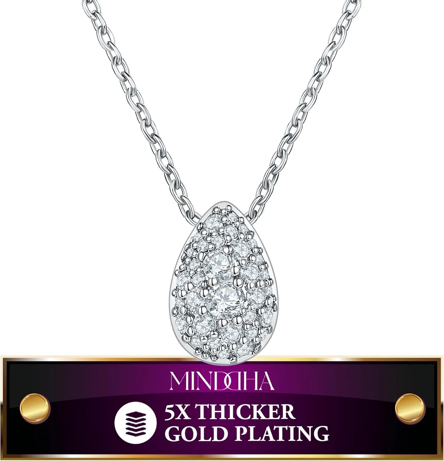 14K/18K Gold Plated Teardrop Cubic Zirconia Pendant Necklace for Women | Elegant and Dainty Jewelry | Gold Plated Options | Perfect for Any Occassion or Gifts, 15-18 Inches   3 Inch extender