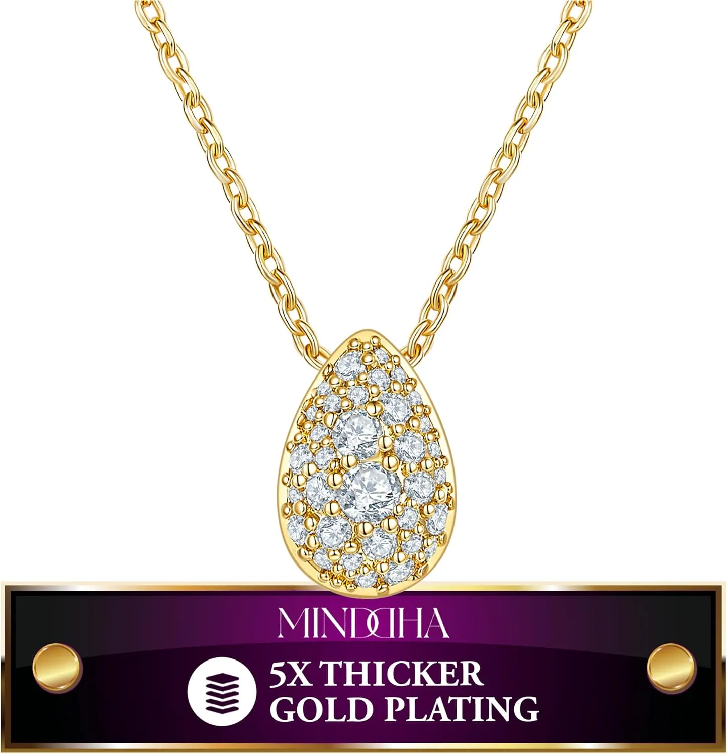 14K/18K Gold Plated Teardrop Cubic Zirconia Pendant Necklace for Women | Elegant and Dainty Jewelry | Gold Plated Options | Perfect for Any Occassion or Gifts, 15-18 Inches   3 Inch extender