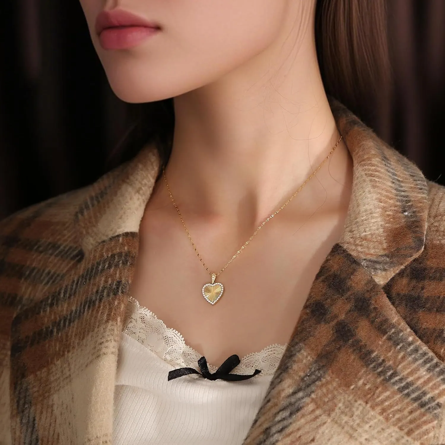 16 Inch Women's Pendant Necklace Chains - 5 Different Pendant Designs, Dainty Adjustable Chains(Gold/Silver)