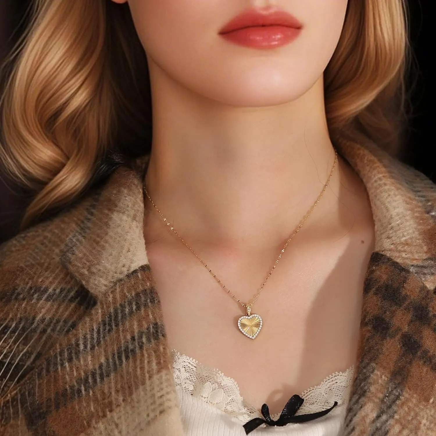 16 Inch Women's Pendant Necklace Chains - 5 Different Pendant Designs, Dainty Adjustable Chains(Gold/Silver)