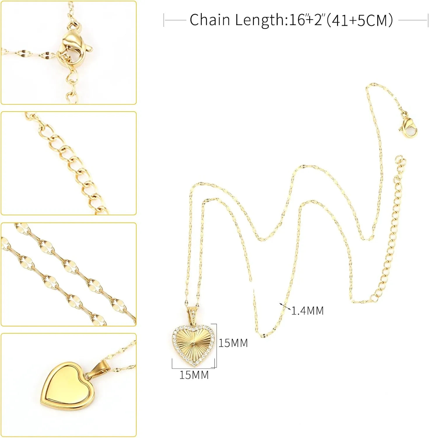 16 Inch Women's Pendant Necklace Chains - 5 Different Pendant Designs, Dainty Adjustable Chains(Gold/Silver)