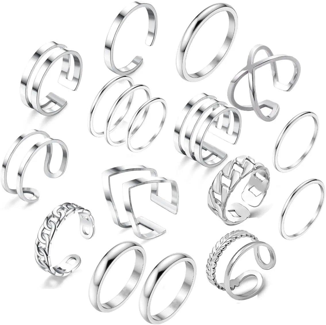 17PCS Silver Knuckle Rings for Women Stainless Steel Rings Set Midi Stackable Rings Simple Smooth Finger Rings Silver Adjustable Rings Jewelry Gift