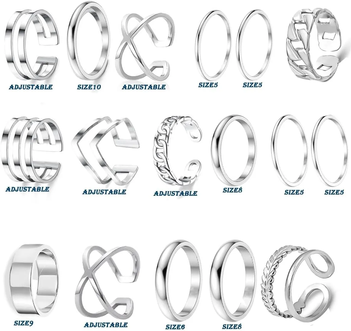 17PCS Silver Knuckle Rings for Women Stainless Steel Rings Set Midi Stackable Rings Simple Smooth Finger Rings Silver Adjustable Rings Jewelry Gift