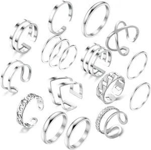 17PCS Silver Knuckle Rings for Women Stainless Steel Rings Set Midi Stackable Rings Simple Smooth Finger Rings Silver Adjustable Rings Jewelry Gift