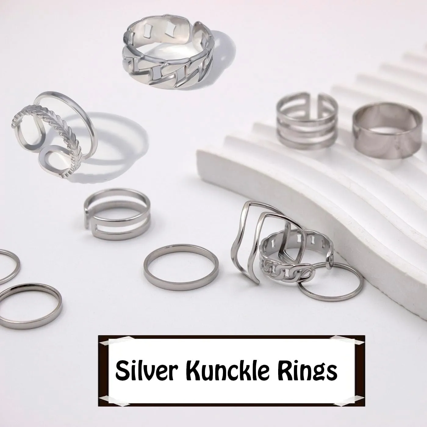 17PCS Silver Knuckle Rings for Women Stainless Steel Rings Set Midi Stackable Rings Simple Smooth Finger Rings Silver Adjustable Rings Jewelry Gift