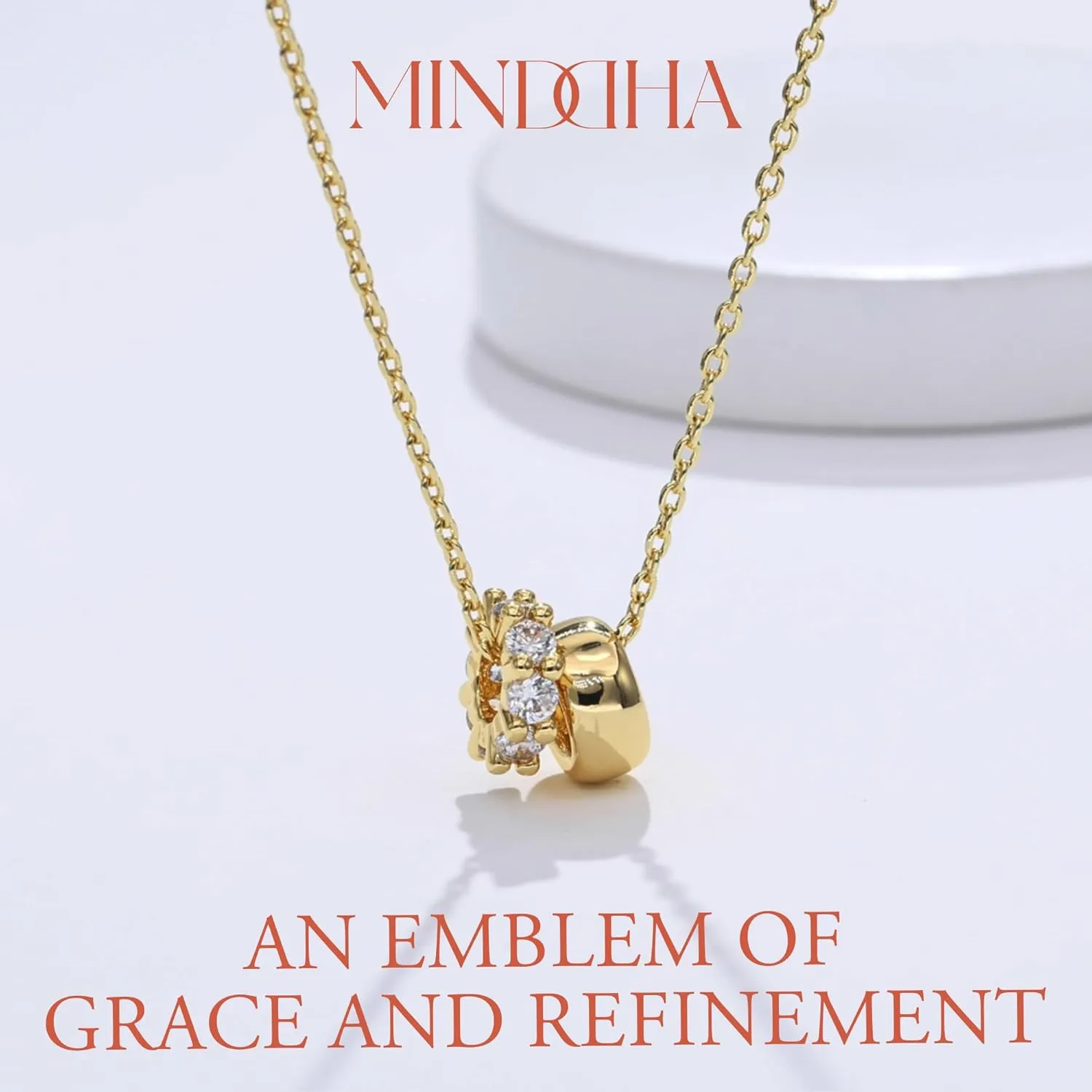 18K/14K White/Yellow Gold Plated Cubic Zirconia Rondelle Pendant Necklace | 8mm Diameter Two-Toned Dainty CZ Gold Pendant Necklaces for Women | Adjustable 15"-18" Sliding Chain   3" Extender