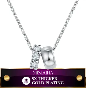18K/14K White/Yellow Gold Plated Cubic Zirconia Rondelle Pendant Necklace | 8mm Diameter Two-Toned Dainty CZ Gold Pendant Necklaces for Women | Adjustable 15"-18" Sliding Chain   3" Extender