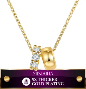 18K/14K White/Yellow Gold Plated Cubic Zirconia Rondelle Pendant Necklace | 8mm Diameter Two-Toned Dainty CZ Gold Pendant Necklaces for Women | Adjustable 15"-18" Sliding Chain   3" Extender