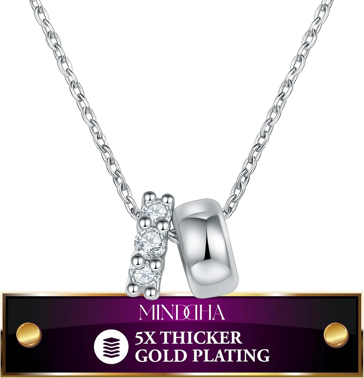 18K/14K White/Yellow Gold Plated Cubic Zirconia Rondelle Pendant Necklace | 8mm Diameter Two-Toned Dainty CZ Gold Pendant Necklaces for Women | Adjustable 15"-18" Sliding Chain   3" Extender