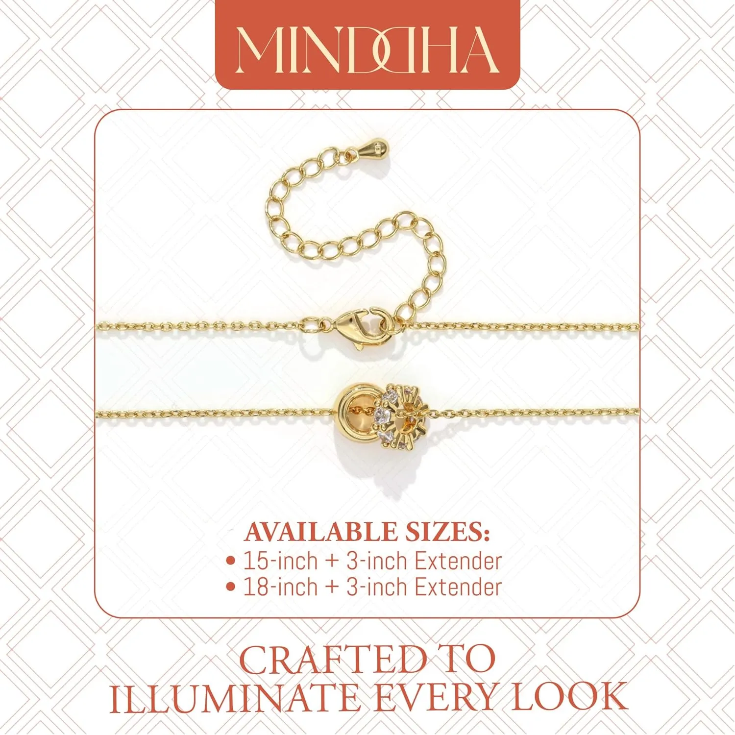 18K/14K White/Yellow Gold Plated Cubic Zirconia Rondelle Pendant Necklace | 8mm Diameter Two-Toned Dainty CZ Gold Pendant Necklaces for Women | Adjustable 15"-18" Sliding Chain   3" Extender