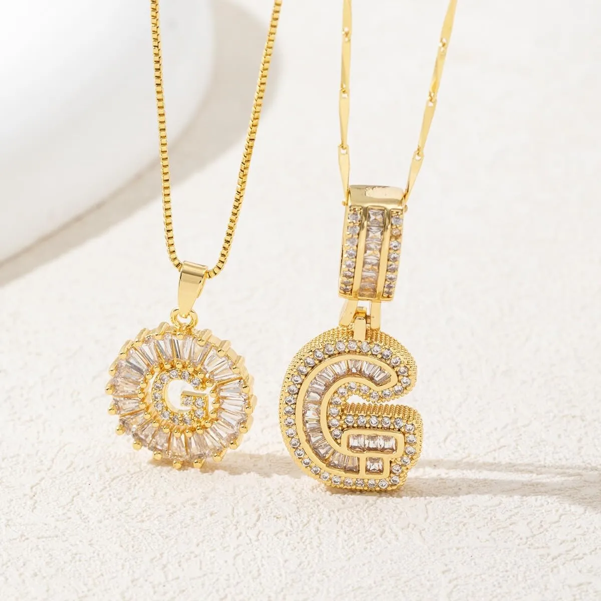 2 Pack Initial Letter Pendant Necklaces, Gold Initial Pendant Necklaces, 14K Gold Plated Letter Necklaces with Zircon Stones, Dainty Personalized Alphabet Jewelry Gift for Mom Bridesmaids