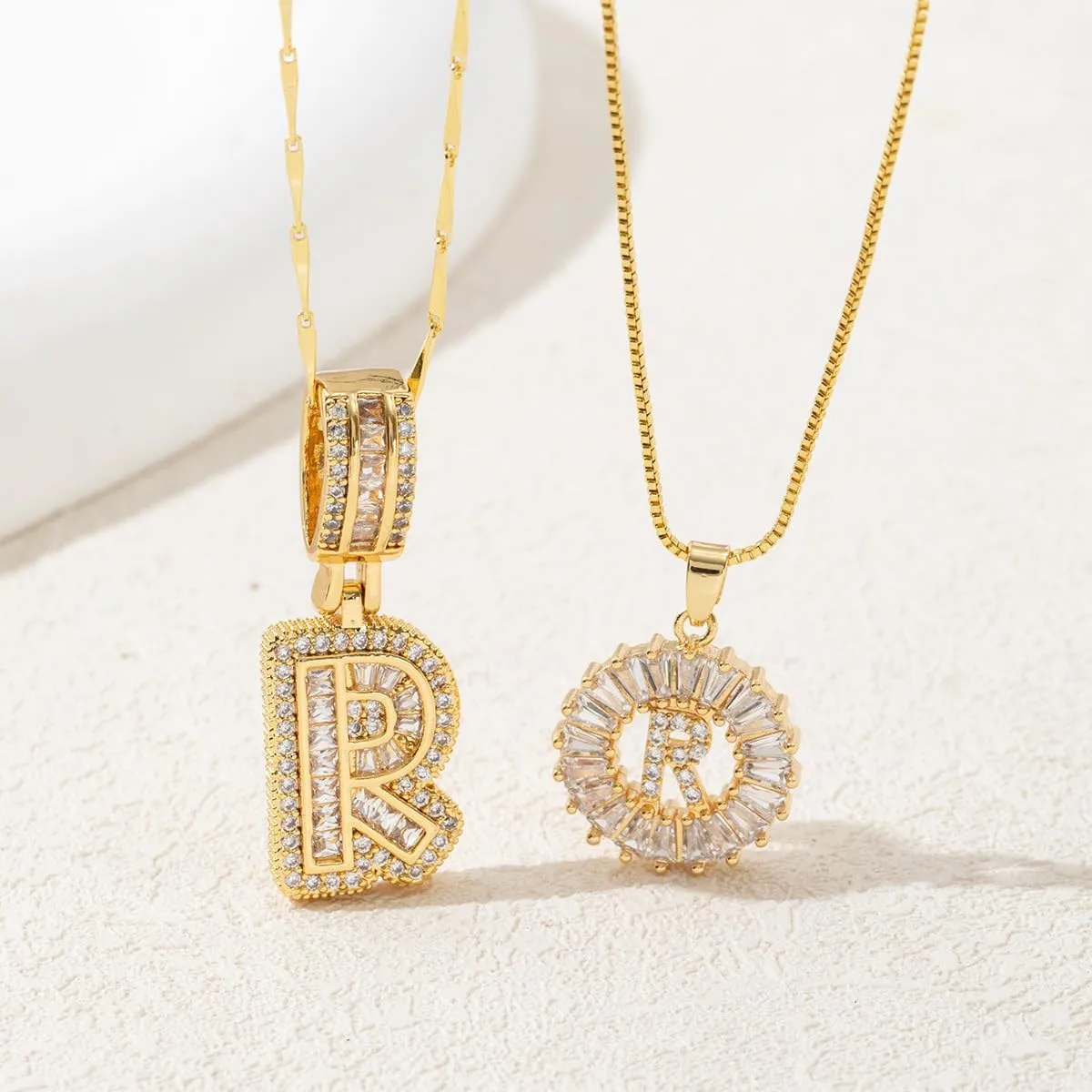 2 Pack Initial Letter Pendant Necklaces, Gold Initial Pendant Necklaces, 14K Gold Plated Letter Necklaces with Zircon Stones, Dainty Personalized Alphabet Jewelry Gift for Mom Bridesmaids