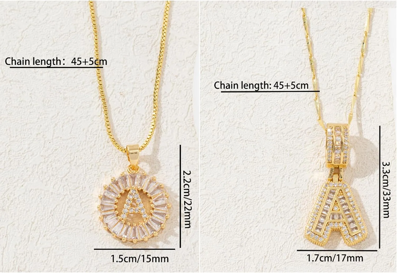 2 Pack Initial Letter Pendant Necklaces, Gold Initial Pendant Necklaces, 14K Gold Plated Letter Necklaces with Zircon Stones, Dainty Personalized Alphabet Jewelry Gift for Mom Bridesmaids