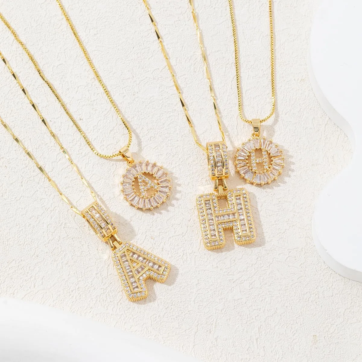 2 Pack Initial Letter Pendant Necklaces, Gold Initial Pendant Necklaces, 14K Gold Plated Letter Necklaces with Zircon Stones, Dainty Personalized Alphabet Jewelry Gift for Mom Bridesmaids