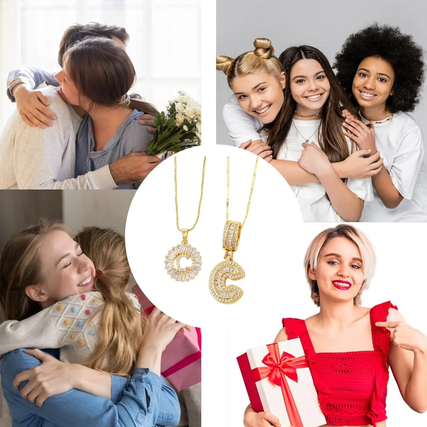 2 Pack Initial Letter Pendant Necklaces, Gold Initial Pendant Necklaces, 14K Gold Plated Letter Necklaces with Zircon Stones, Dainty Personalized Alphabet Jewelry Gift for Mom Bridesmaids