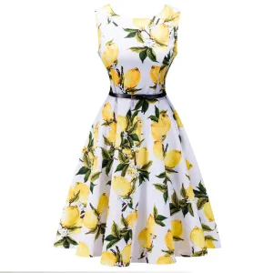 2017 vintage women dress fashion belt decoration round neck party Summer dresses sleeveless bodycon print dress plus size LLD08