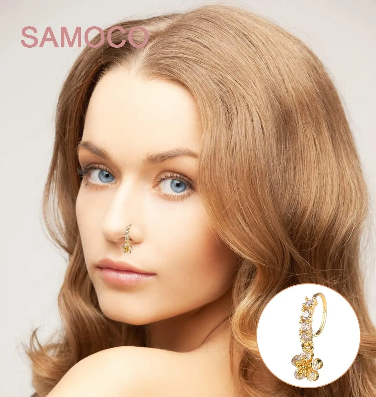 20Pcs 20G Dangle Nose Ring L Shaped Dangling Nose Stud for Women Stainless Steel Nose Ring Studs CZ Flower Dangle Nose Rings Hoops Nose Piercing Jewelry