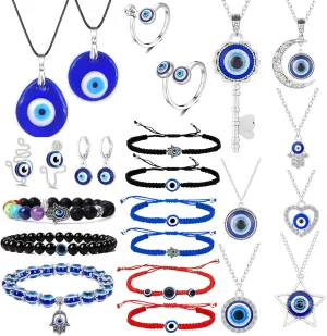 23 Pieces Evil Eye Necklace Pendant for Women Men Turkish Lucky Blue Eyes Amulet Leather Rope Evil Eyes Earrings Bracelets Jewelry Set