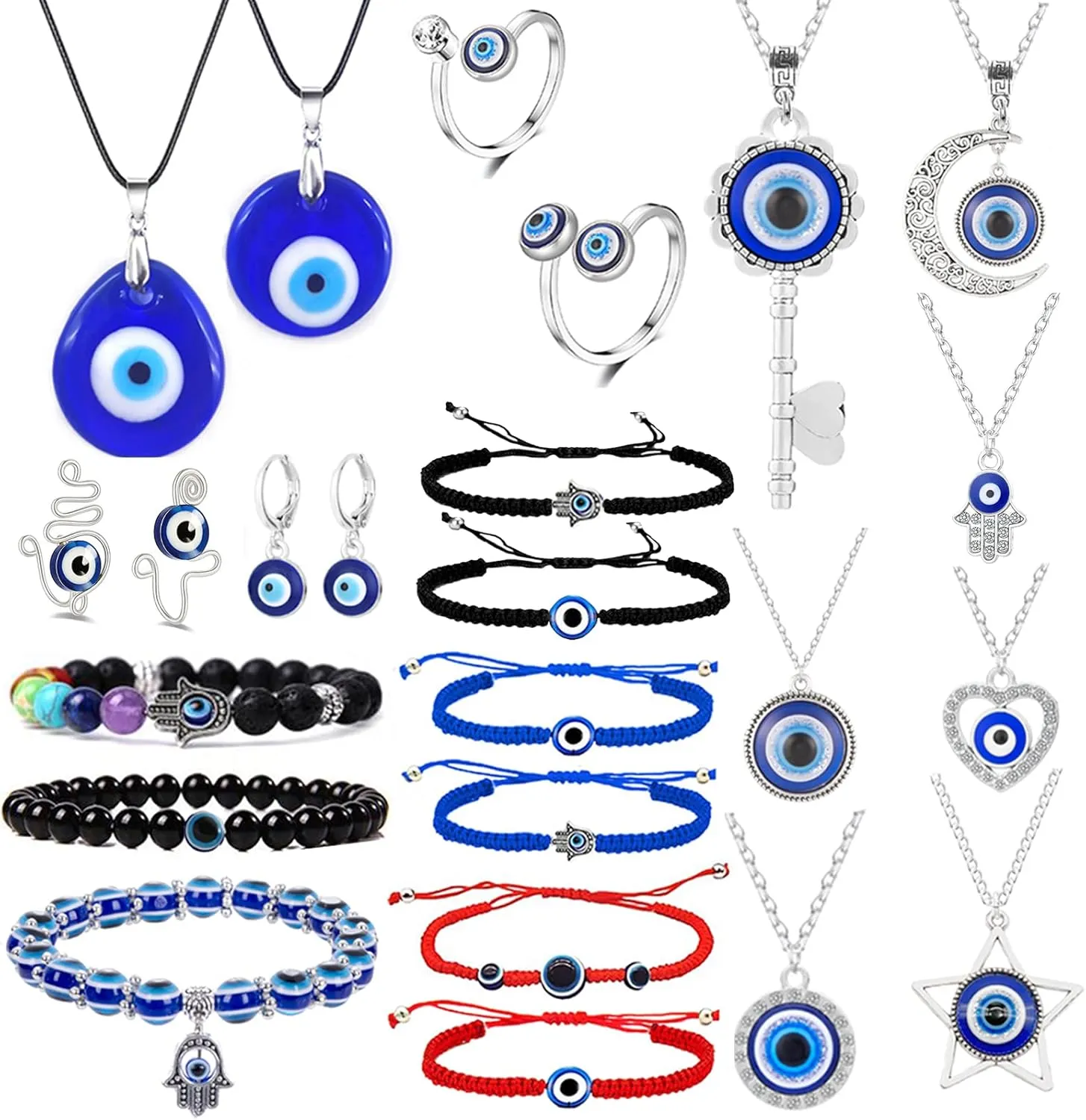 23 Pieces Evil Eye Necklace Pendant for Women Men Turkish Lucky Blue Eyes Amulet Leather Rope Evil Eyes Earrings Bracelets Jewelry Set