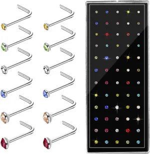 24-60pcs Nose Rings, Nose Studs, 18G-23G (1.5mm 1.8mm 2mm 2.5mm 3.0mm)