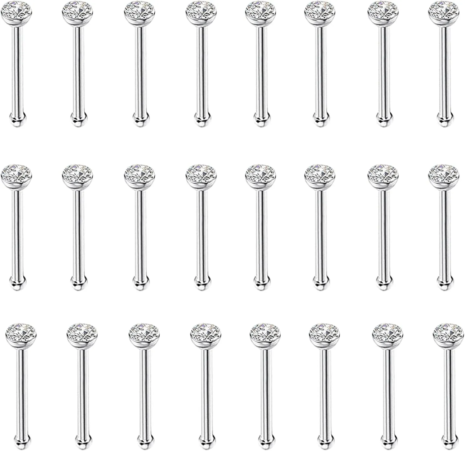 24-60pcs Nose Rings, Nose Studs, 18G-23G (1.5mm 1.8mm 2mm 2.5mm 3.0mm)