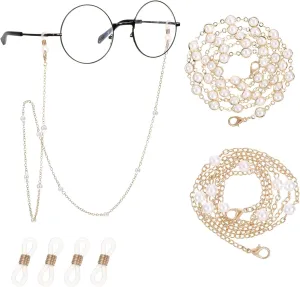 2PCS Eyeglass Chains Eye Glass Chains Women Beaded Lanyard, Chain for Glasses Around Neck Women, Stylish Gold & White