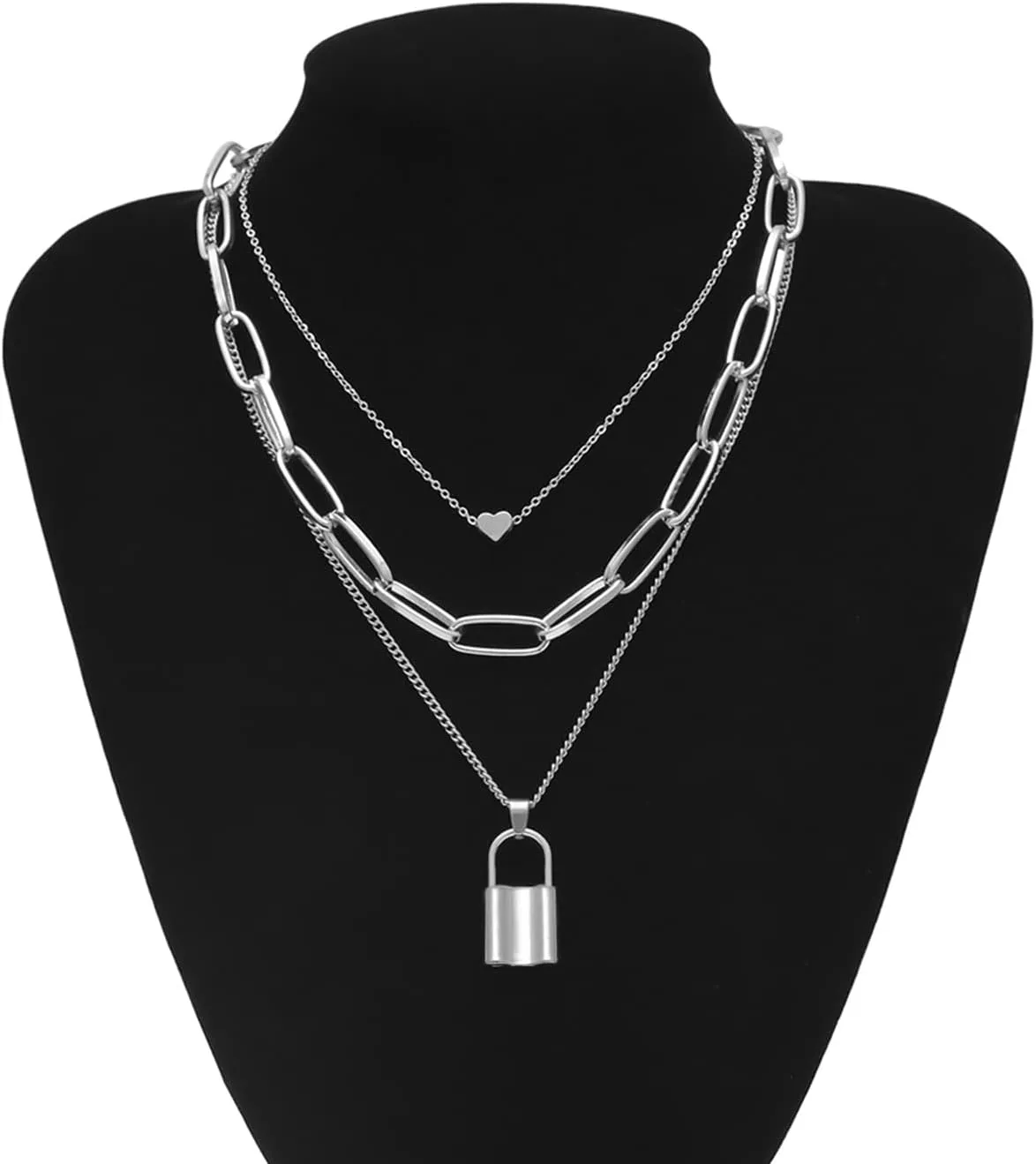 3 Layer Boho Necklaces for Women , Link Chain Pendnat Layered Gold Necklaces for Women Long